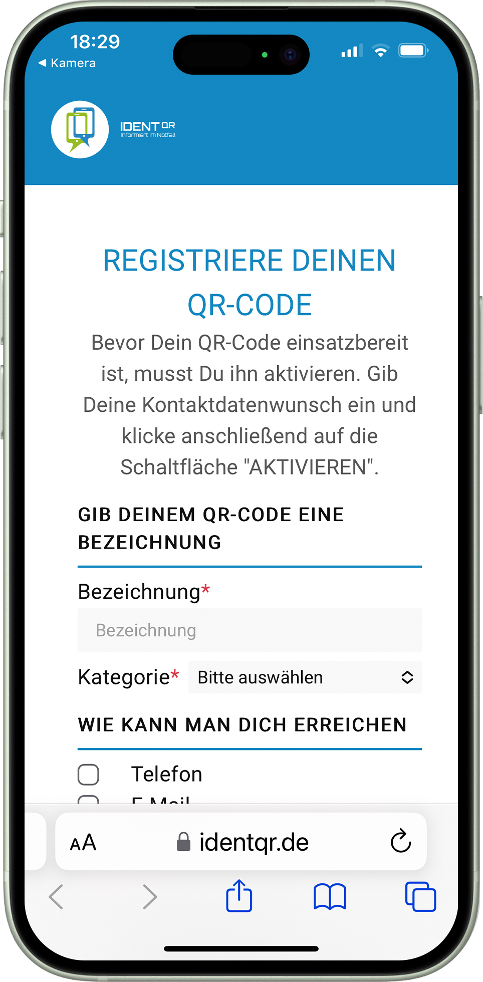 Harz-SOS: IDENT-QR SOS Sticker eckig